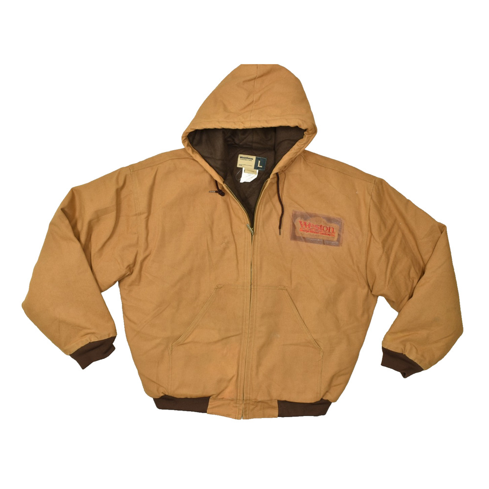 WearGuard Men's Large Brown Duck Canvas Hooded Work Jacket Quilted Lined